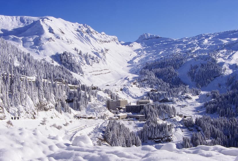 Flaine ski resort after snowfall