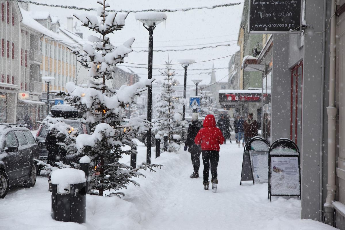 Voss ski resort town in snow