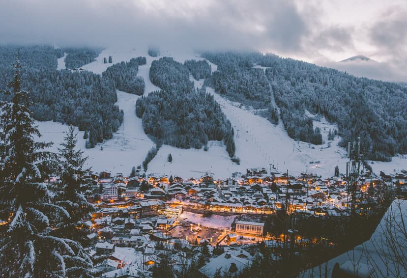 Morzine ski resort at dusk