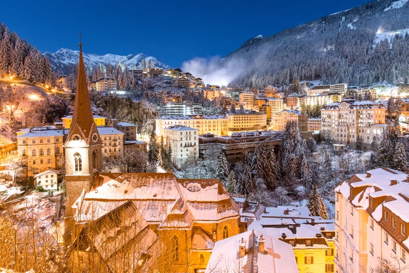 Traditional town of Bad Gastein in Austria at night