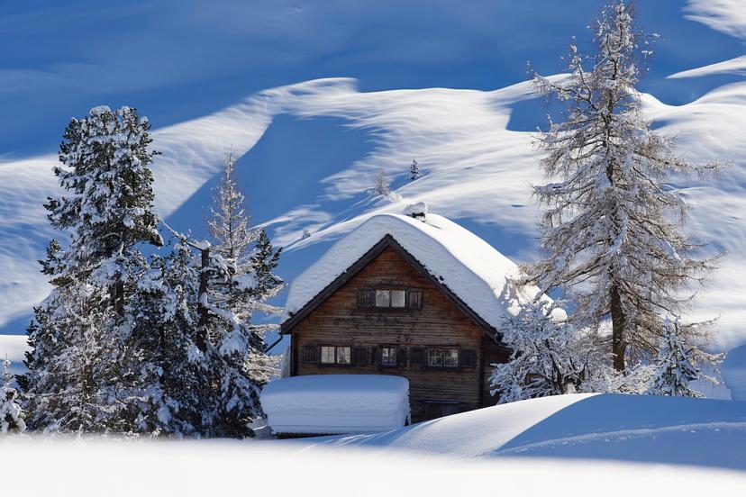 Snowy Mountain Hut in ski resort