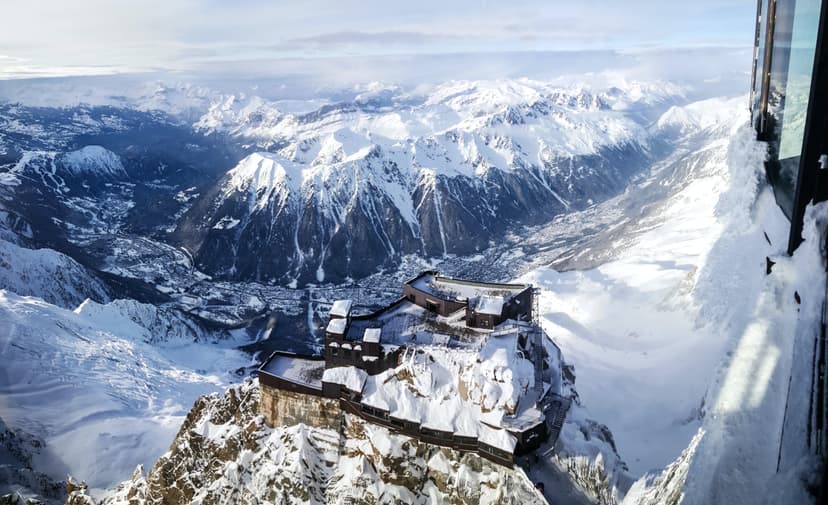 Birds Eye view of Chamonix ski resort from Aiguille du midi