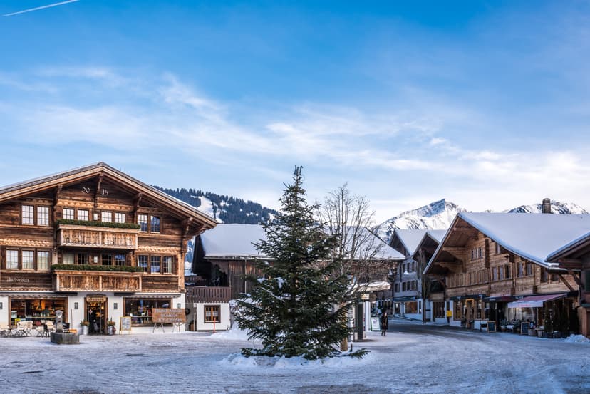 Gstaad town centre in the snow