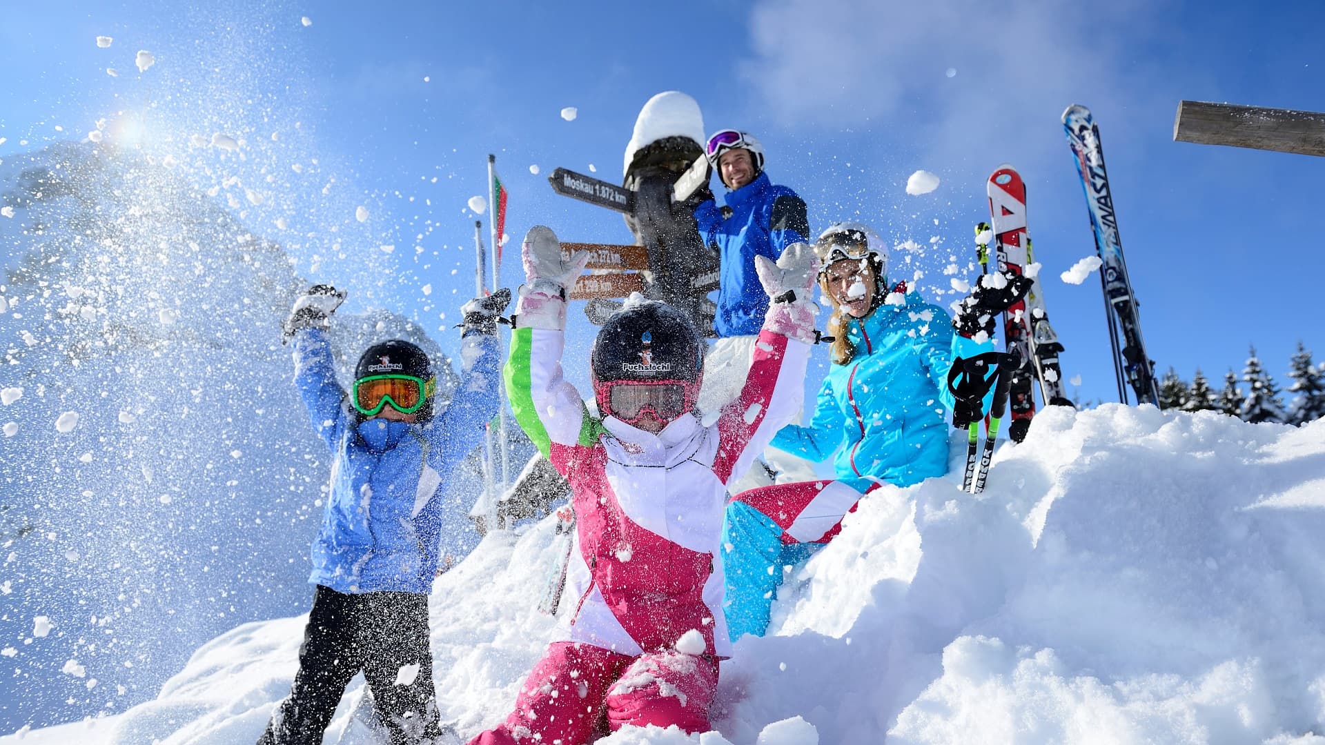 Family having fun in the snow