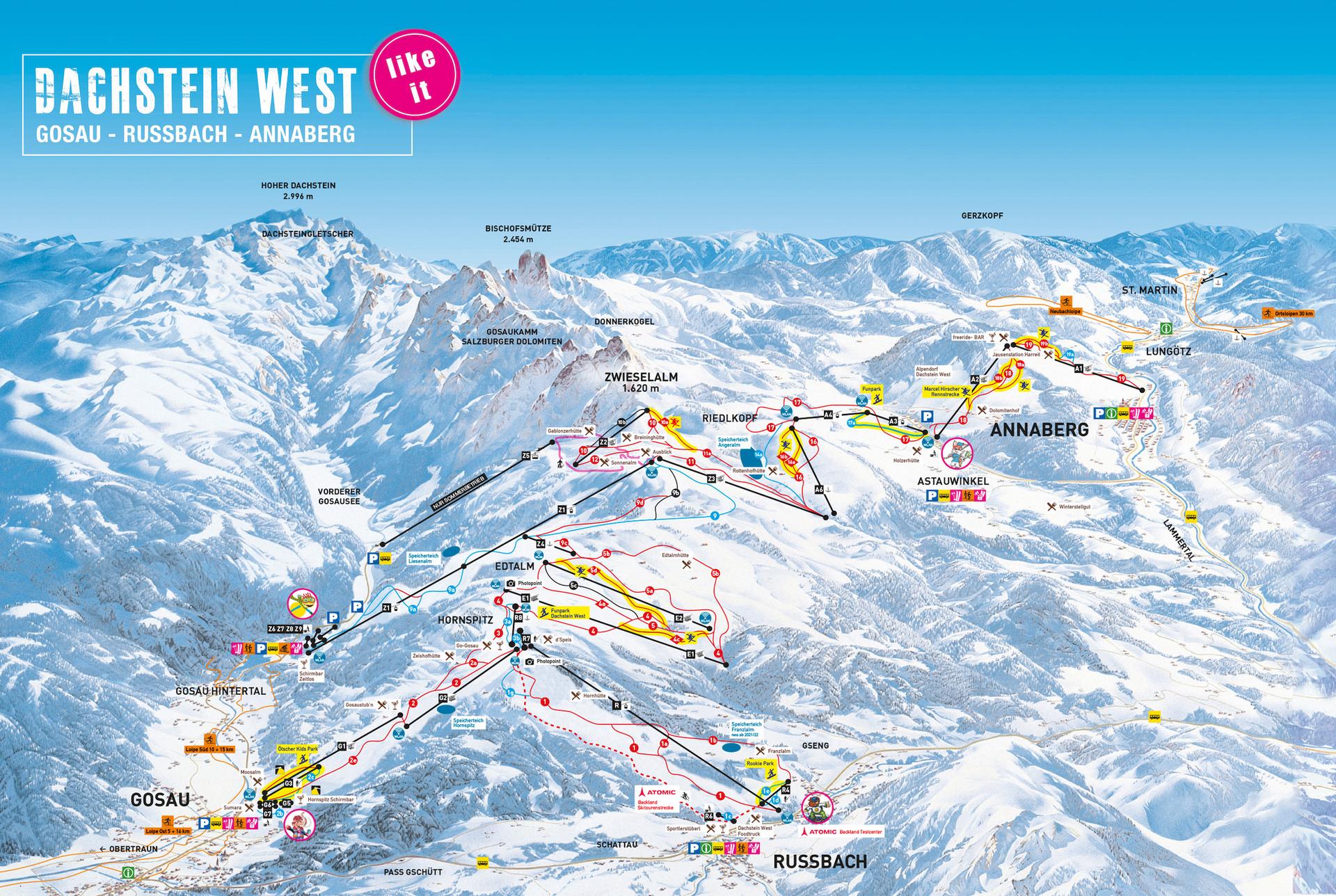 Dachstein West ski map